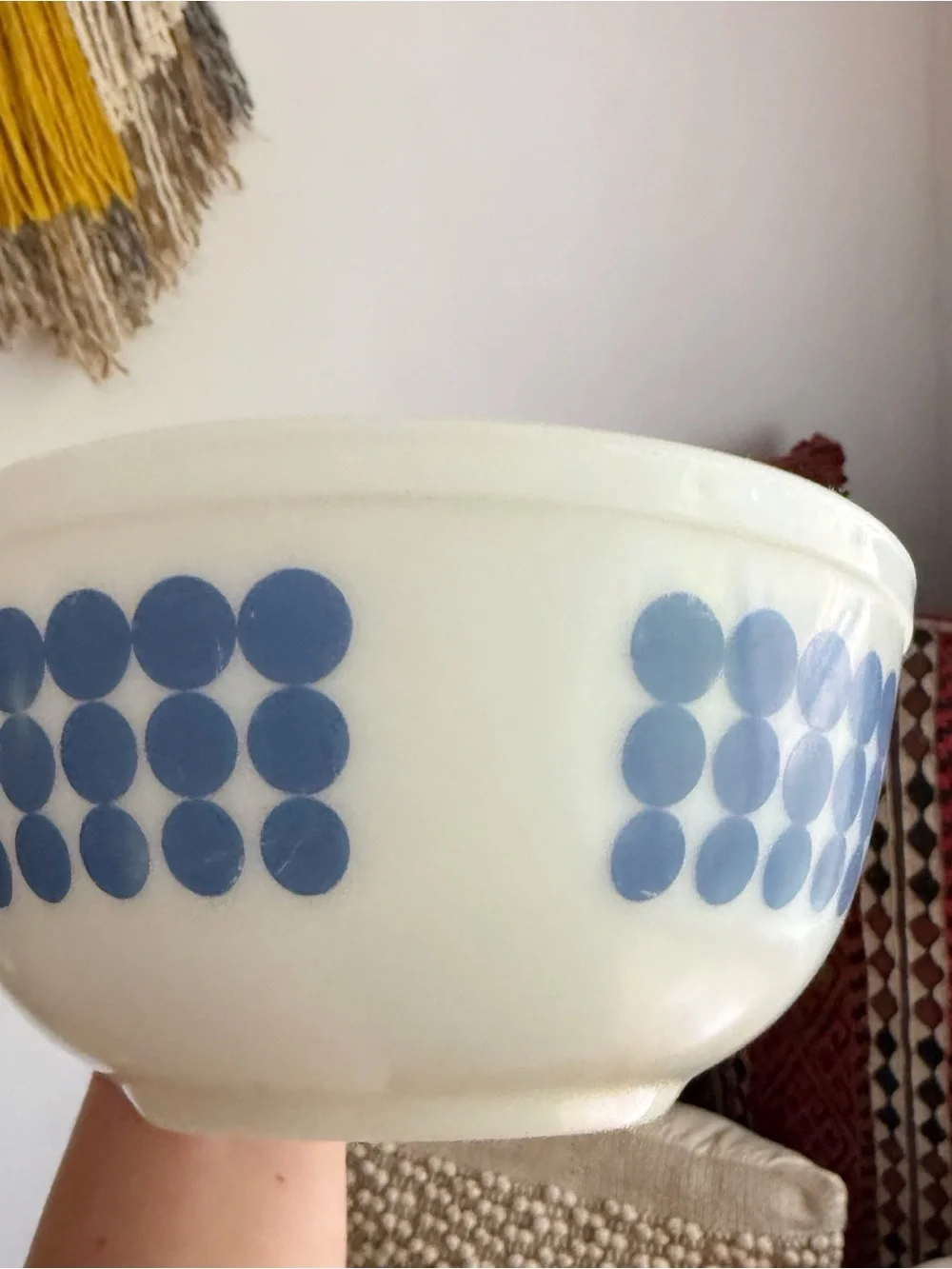 Vintage Pyrex Blue Dots 403 2.5 Quart Mixing Bowl Retro MCM 70s 60s